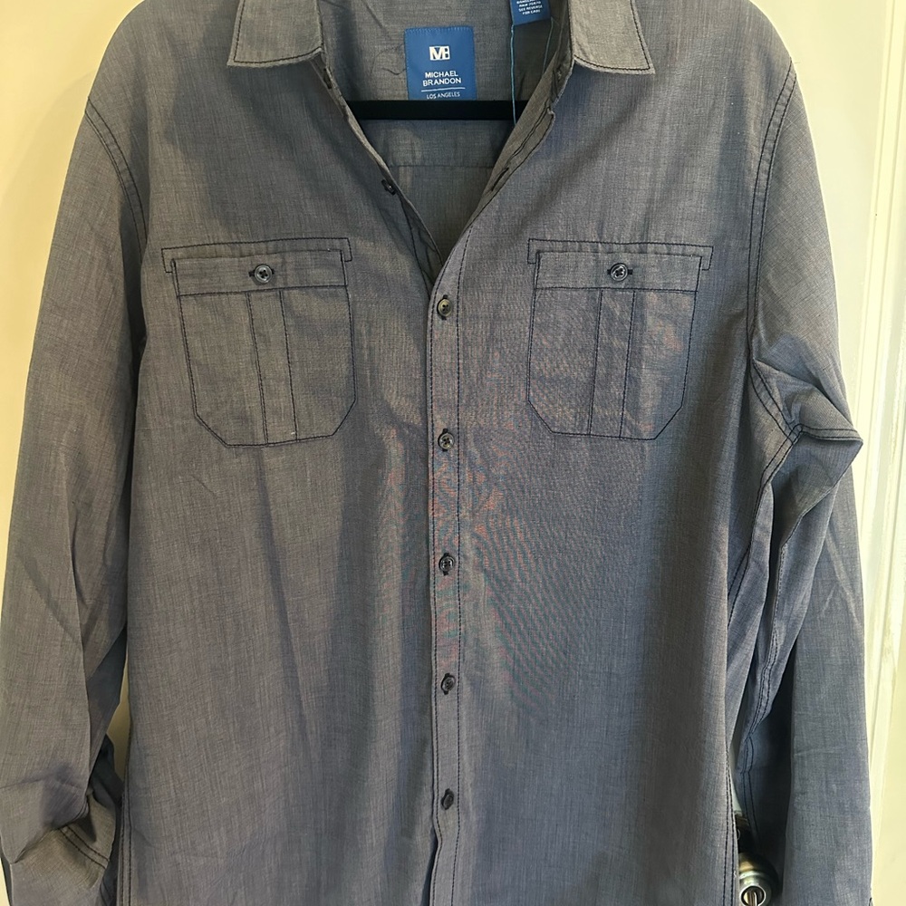 Michael Brandon Mens Blue Button Down Shirt